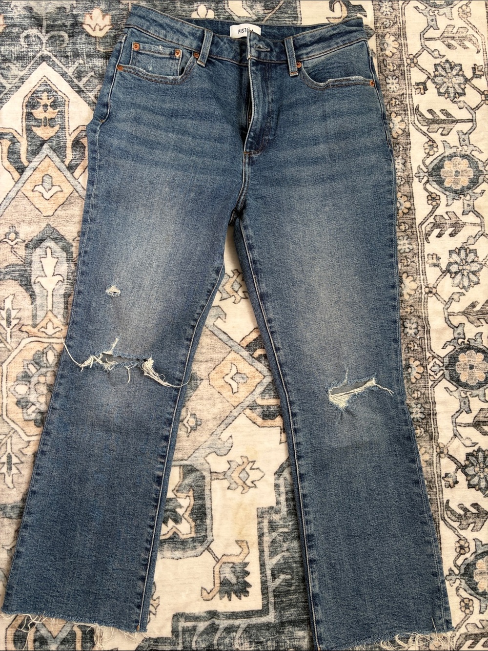 pistola Mid-Blue Distressed Flare Jeans